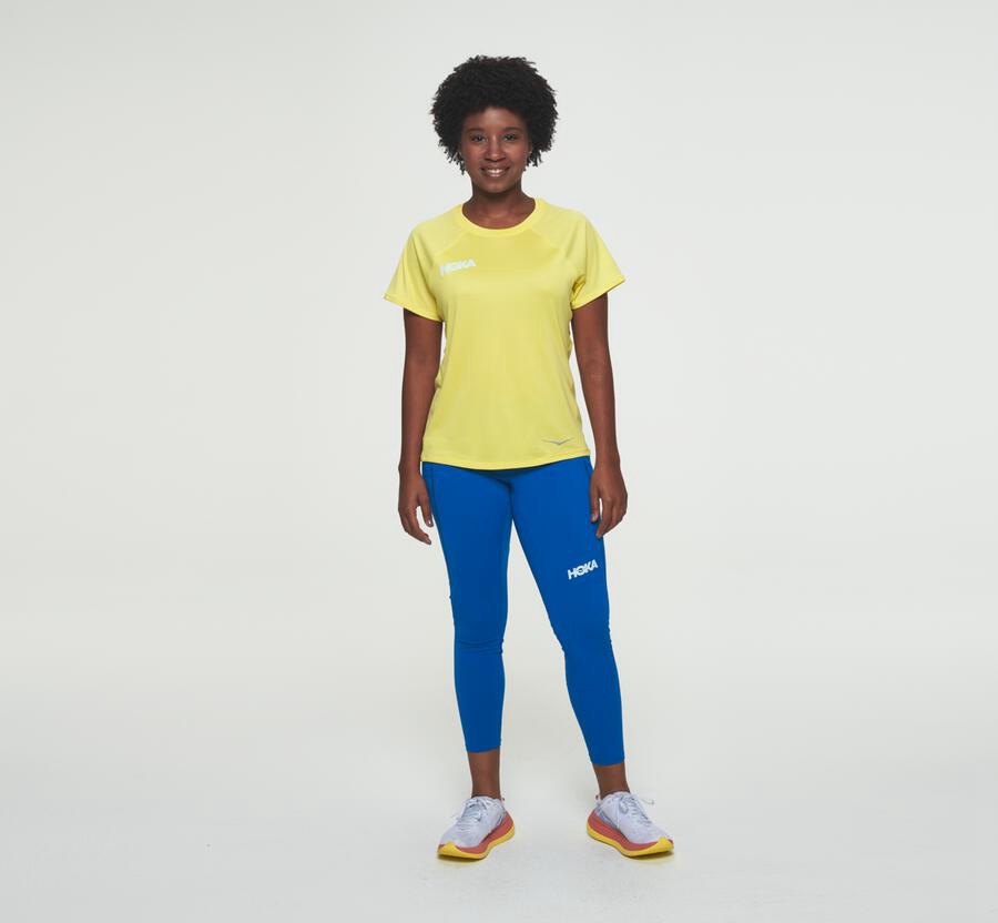 Hoka Australia One One Performance Short Sleeve - Womens Tops Yellow - SRKTX-5943